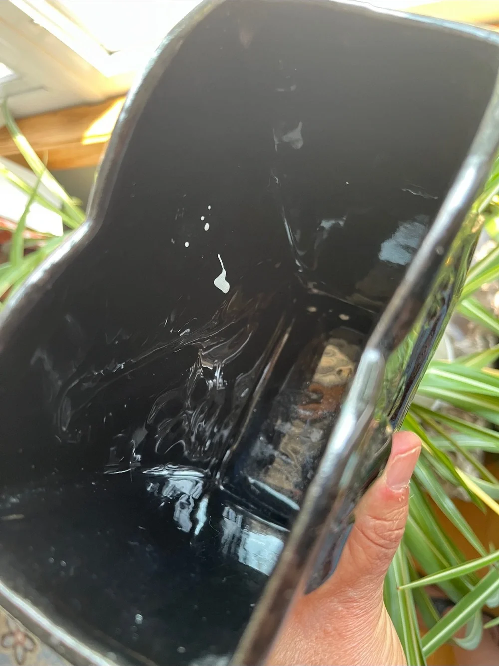 Vtg USA Art Pottery 216 BLACK Planter Vase Raised Mandolin & Roses Floral *READ*